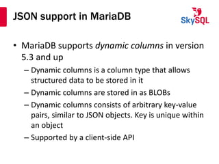 Using JSON with MariaDB and MySQL