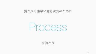 Process
113
を持とう
質が良く素早い意思決定のために
 