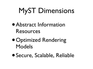 MyST Dimensions Abstract Information Resources Optimized Rendering Models Secure, Scalable, Reliable