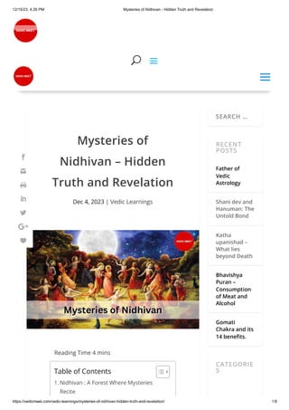 Mysteries of Nidhivan - Hidden truth and revelation