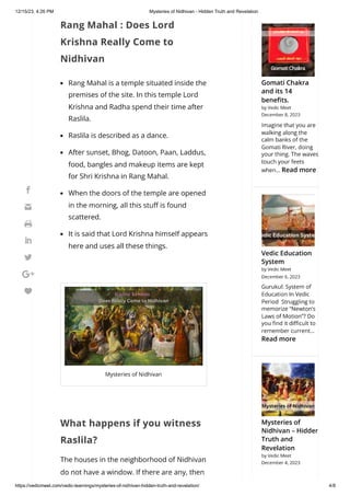 Mysteries of Nidhivan - Hidden truth and revelation PDF