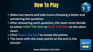 Mystery-Box-Game for Interactive Classroom Games | PPTX