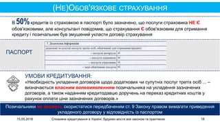 15.05.2018 Споживче кредитування в Україні: будуємо мости між законом та практикою 18
Позичальники не зможуть скористатися...