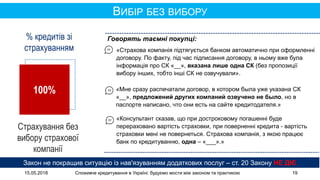 15.05.2018 Споживче кредитування в Україні: будуємо мости між законом та практикою 19
ВИБІР БЕЗ ВИБОРУ
Закон не покращив с...