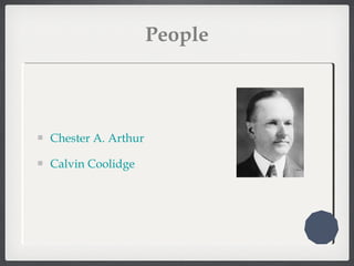 People
Chester A. Arthur
Calvin Coolidge
 