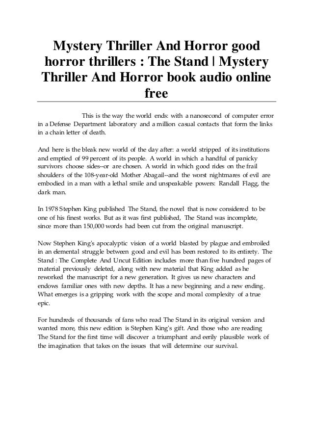 Mystery Thriller And Horror Good Horror Thrillers The Stand Myste
