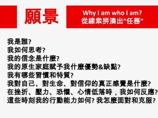 

Why I am who I am?
ľƴ΄ա

l?
˼?
ҵʲN?
ҵԭͥxʲN&ȱc?
ЩT|?
ҌԼXʲN?
ڴ֑ۡ֡rη?
@ЩrҵЄ? N挦Ϳ˷?

 