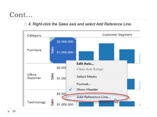 Cont…
 4. Right-click the Sales axis and select Add Reference Line.
34
 