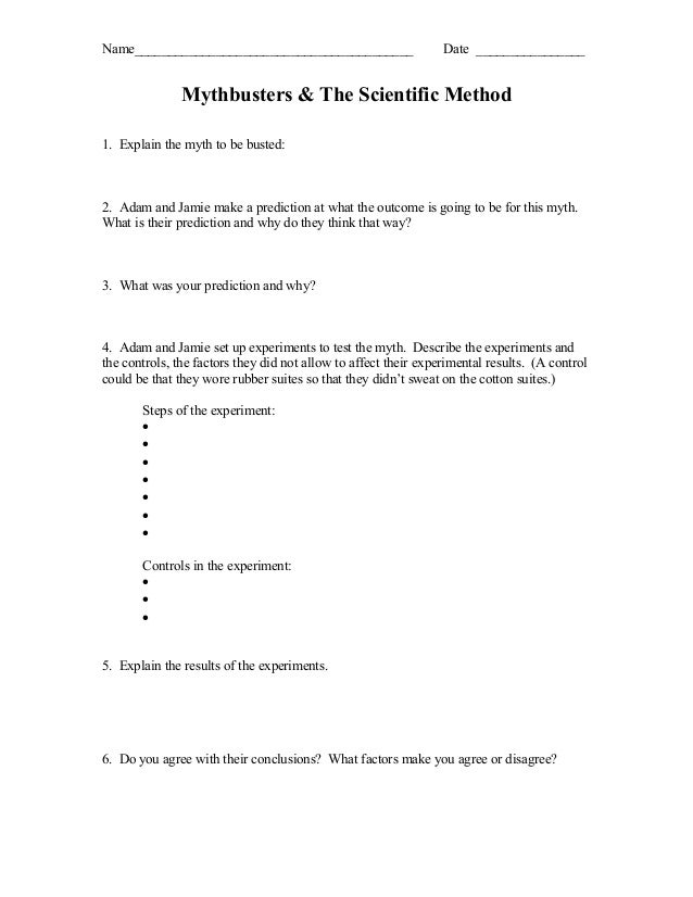 Printables Mythbusters Scientific Method Worksheet mythbusters and the scientific method 1 explain myt