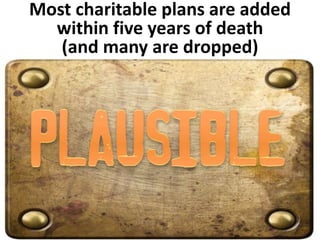 Most charitable plans are added 
within five years of death 
(and many are dropped) 
 