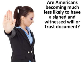 Are Americans 
becoming much 
less likely to have 
a signed and 
witnessed will or 
trust document? 
 