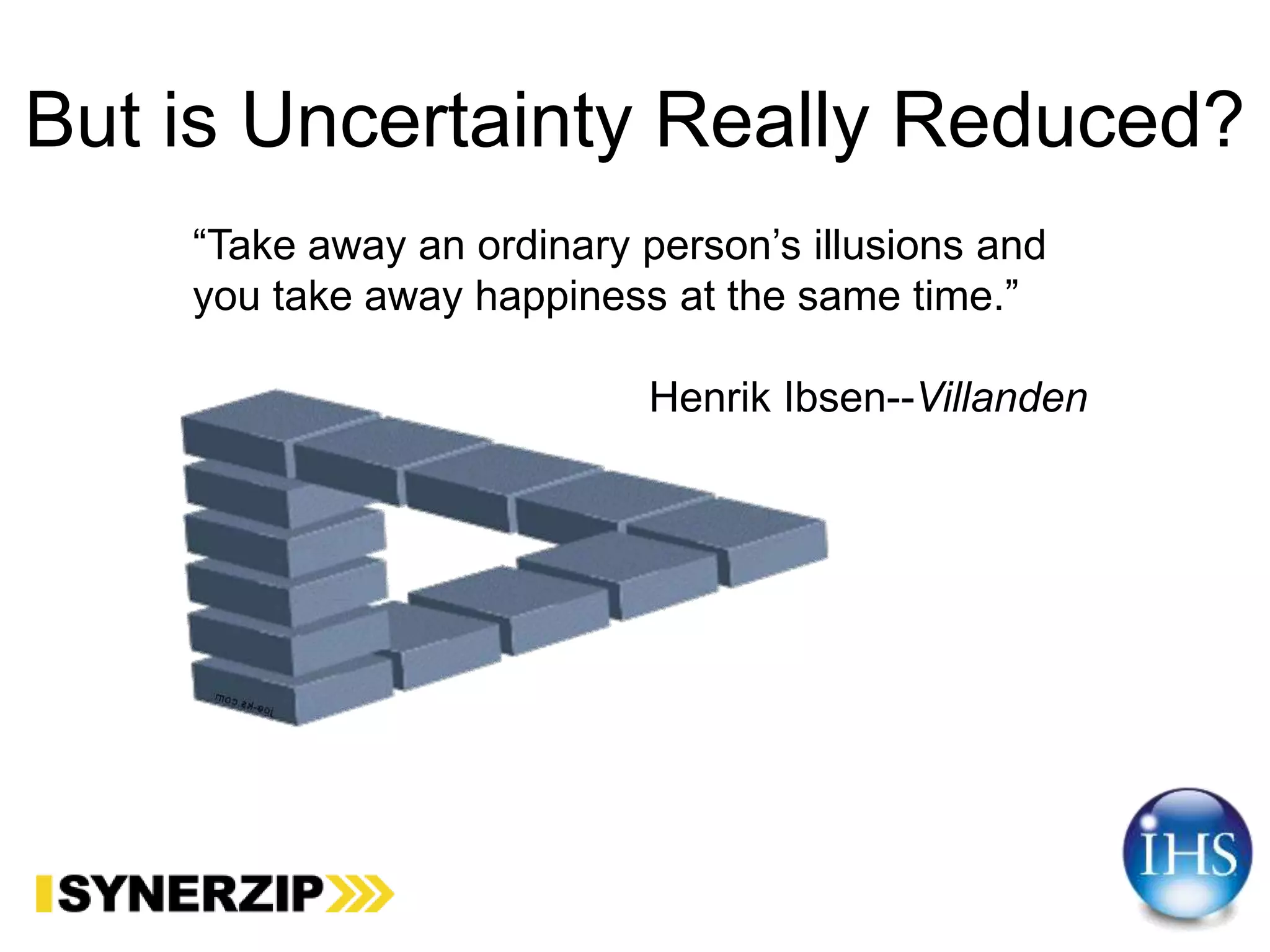 But is Uncertainty Really Reduced?
“Take away an ordinary person’s illusions and
you take away happiness at the same time.”
Henrik Ibsen--Villanden
 