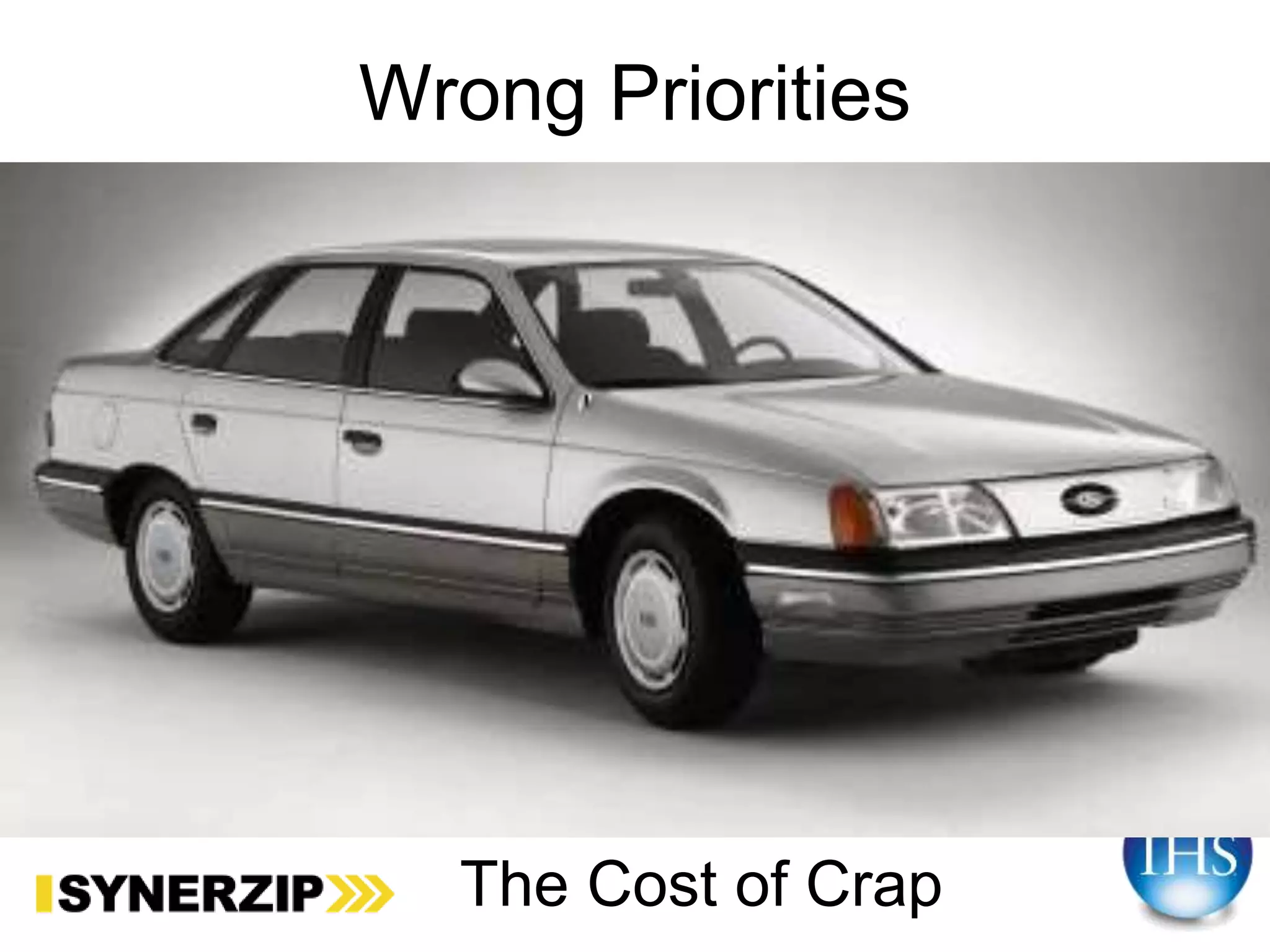 Wrong Priorities
The Cost of Crap
 