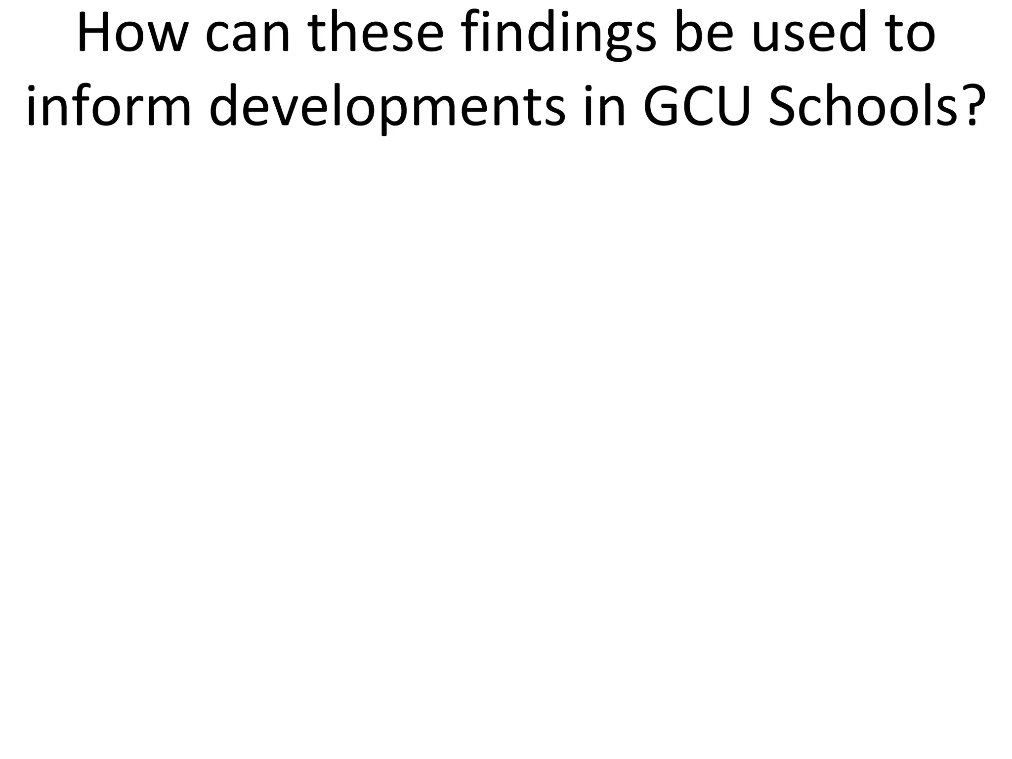 How can these findings be used to inform developments in GCU Schools? 