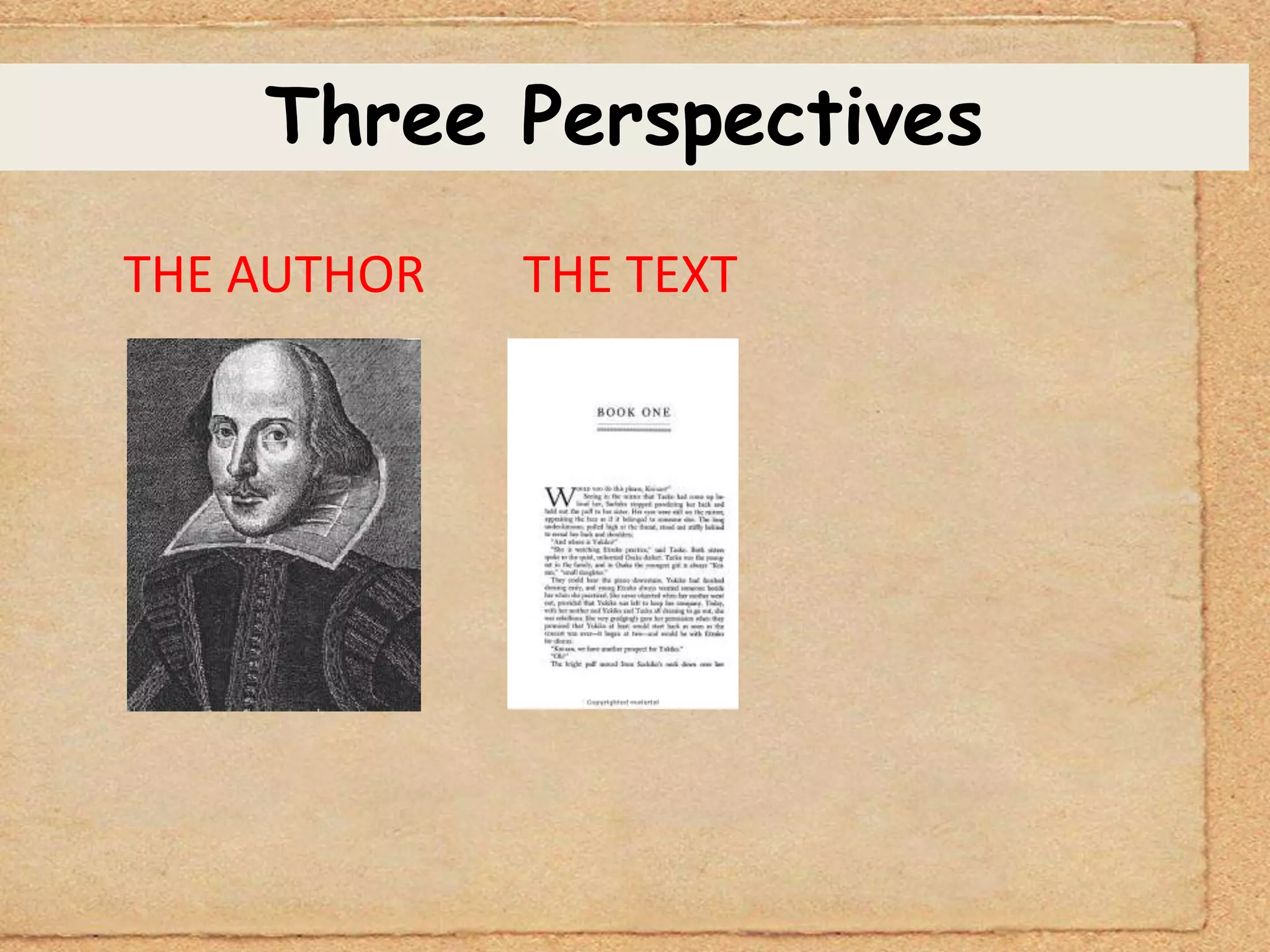 Three Perspectives
THE AUTHOR   THE TEXT
 