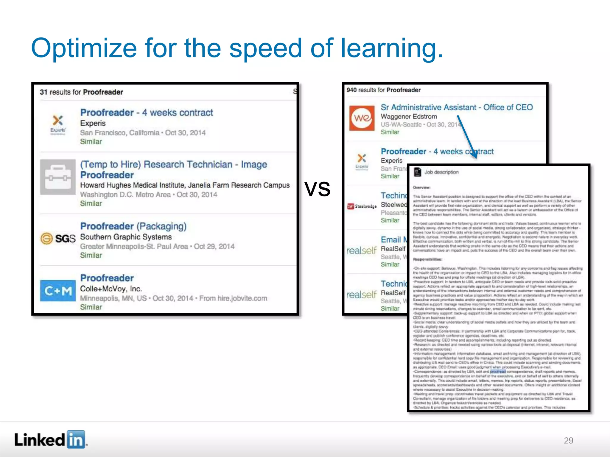 Optimize for the speed of learning. 
29 
vs 
 
