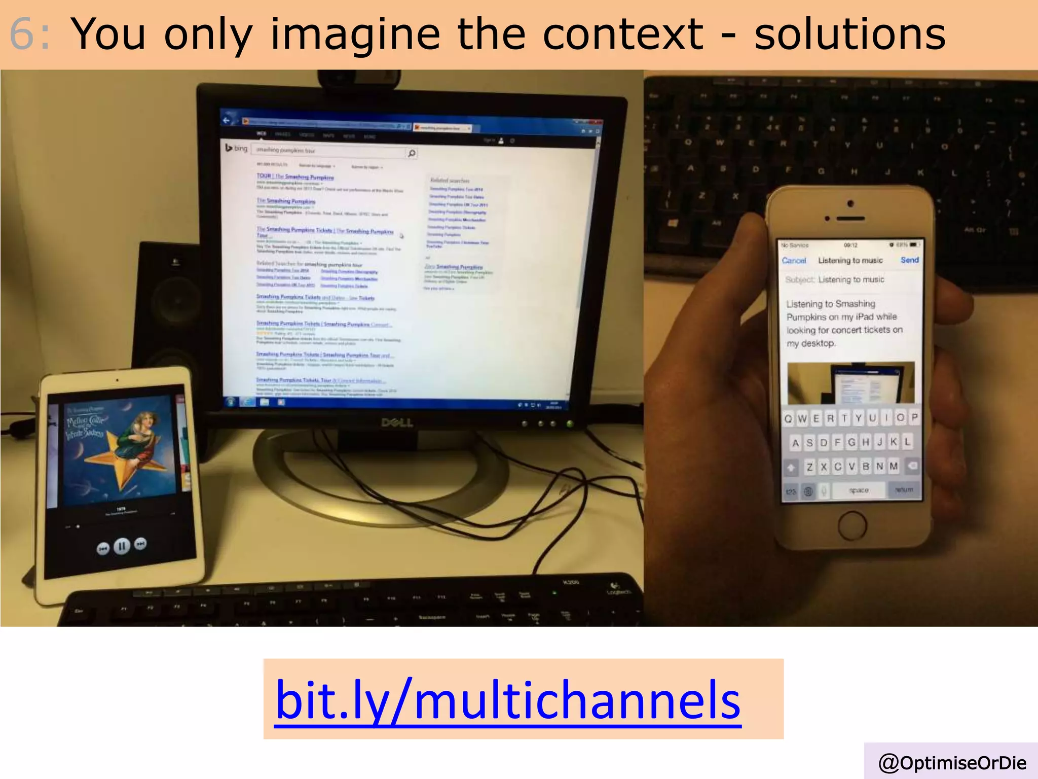 6: You only imagine the context - solutions
bit.ly/multichannels
@OptimiseOrDie
 