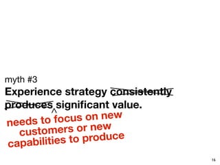myth #3
Experience strategy consistently
produces signiﬁcant value. 
            ^       on new
need  s to focus
   c usto...