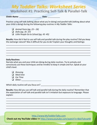 My Toddler Talks: Worksheet Series Worksheet #1: Practicing Self-Talk &  Parallel-Talk | PDF