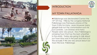 INTRODUCTION
MY TOWN PALLATANGA
Pallatanga was declaraded Canton the
13th Of may 1986 by the congress National
Pallatanga...