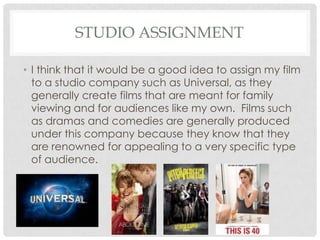 MARKETING ASPECTS
• I am going to make sure that the themes that I
portray through my storyline are up to date with
modern society and the ever changing word so
that more people will be able to relate to my film
and therefore want to watch it.
• Going to make sure that the poster and DVD cover
are up to the standard of highly anticipated and
funded films so that I can show the various ways in
which I can adapt my own work to everything that
is happening in the professional media industry.

 