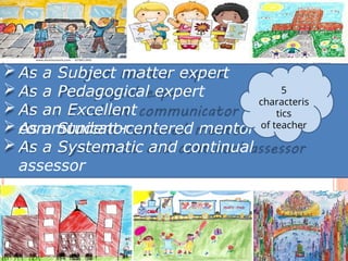  As a Subject matter expert
 As a Pedagogical expert
 As an Excellent
communicator
 As a Student-centered mentor
 As a Systematic and continual
assessor
5
characteris
tics
of teacher
 