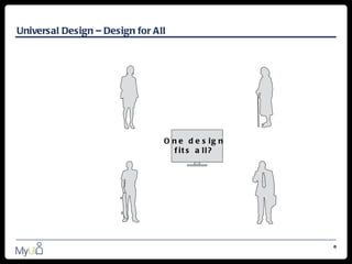 Universal Design – Design for All




                                O n e d e s ig n
                                   f it s a ll?




                                                   6
 