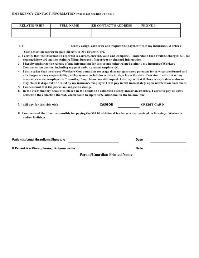 my urgent care patient registration form urgent care work release form