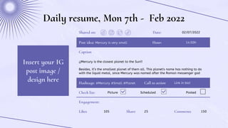 Daily resume, Mon 7th - Feb 2022
Shared on: Date: 02/07/2022
Post idea: Mercury is very small Hour: 14:00h
Caption
¡¡Mercu...