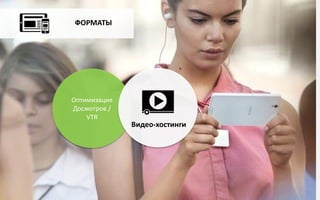 ФОРМАТЫ
Оптимизация
Досмотров /
VTR
Видео-хостинги
 