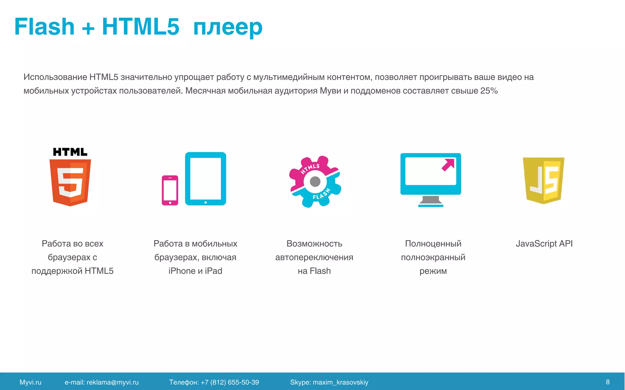 H
TML5
f l as
h
Myvi.ru e-mail: reklama@myvi.ru Skype: maxim_krasovskiy 8
 
