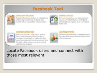 Facebook Tool




Locate Facebook users and connect with
those most relevant
 