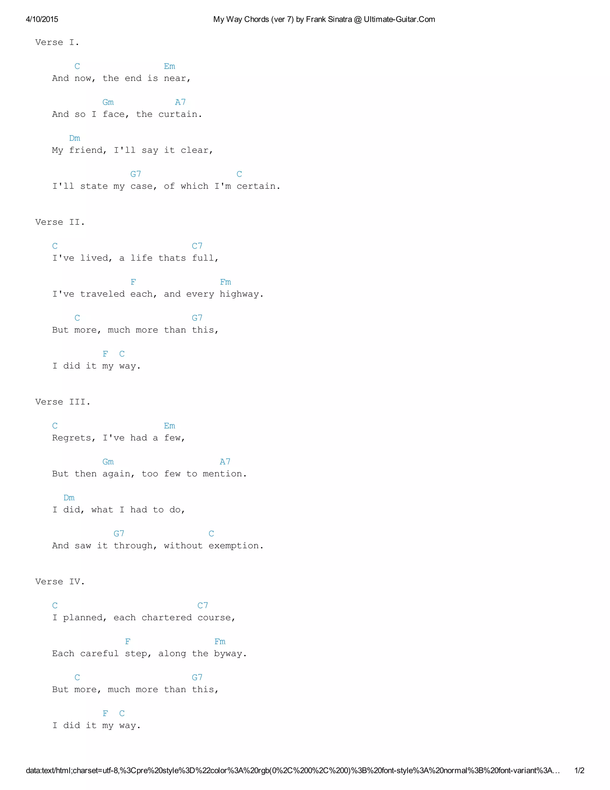 My way chords (ver 7) by frank sinatra @ ultimate guitar | PDF | Web ...