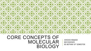 CORE CONCEPTS OF
MOLECULAR
BIOLOGY
AYESHA MAJEED
BSF2000909
BS BOTANY 8th SEMESTER
 
