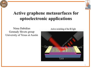 Active graphene metasurfaces for
optoelectronic applications
Nima Dabidian
Gennady Shvets group
University of Texas at Austin
1
 