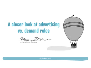 A closer look at advertising
     vs. demand roles




                 NOVEMBER, 2012	

 
