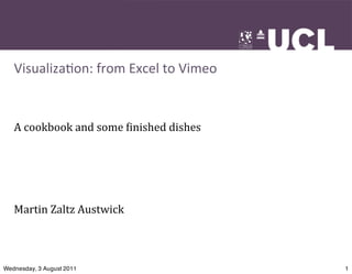 Visualiza(on:	
  from	
  Excel	
  to	
  Vimeo


   A	
  cookbook	
  and	
  some	
  -inished	
  dishes




   Martin	
  Zaltz	
  Austwick



Wednesday, 3 August 2011                                1
 