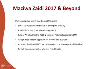 Future research directions for a Maziwa (or Vyakula) Zaidi R4D Program in Tanzania