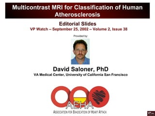 Editorial Slides
VP Watch – September 25, 2002 – Volume 2, Issue 38
Multicontrast MRI for Classification of Human
Atherosclerosis
Provided by:
David Saloner, PhD
VA Medical Center, University of California San Francisco
 