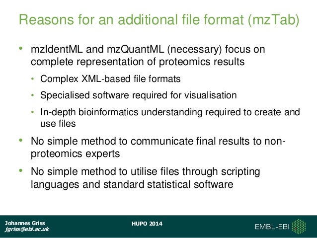the mztab data standard format for reporting ms based peptide protei xml focuses on identifying the format of data not the data itself