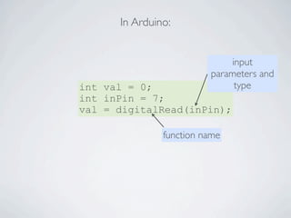 In Arduino:


                                                input
                                            parameters...