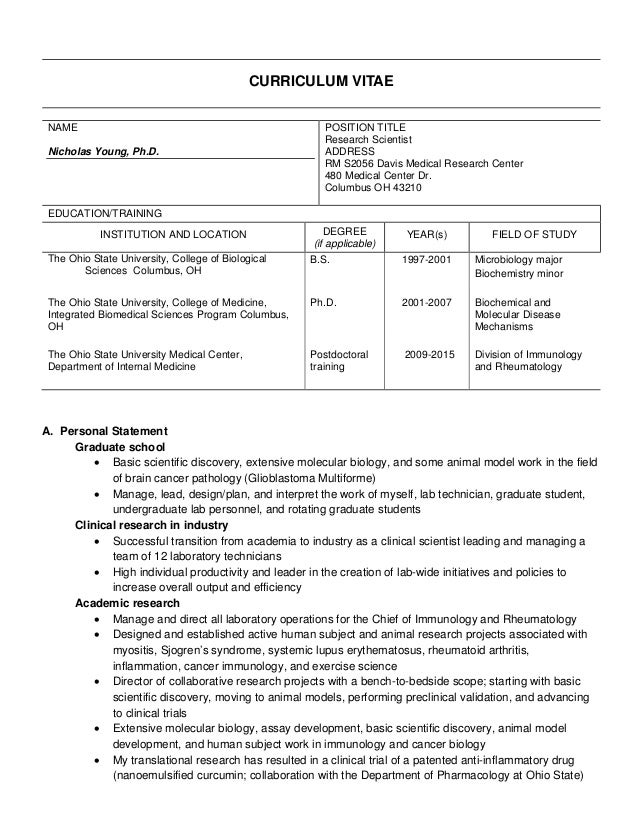 nicholas young cv research scientist immunology and rheumatology