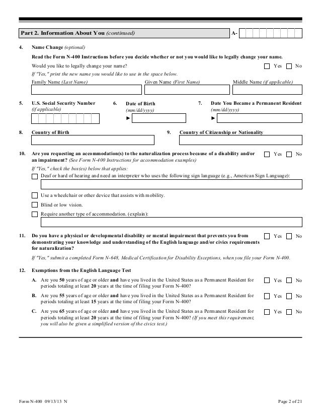 Sample N400 Form The Document Template