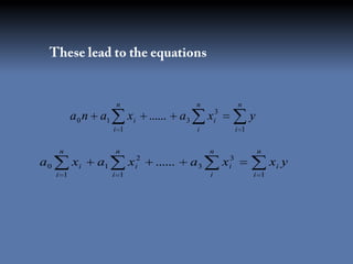 n                             n                 n
           a 0 n a1         xi      ......     a3        xi3                 y
                      i 1                            i                 i 1


     n                n                                  n                       n
                                2                                  3
a0         xi   a1          x   i     ......        a3         x   i                 xi y
     i 1              i 1                                i                   i 1
 