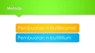 Metode
Pembuatan n-butilbromid
Pembuatan n-butillitium
 