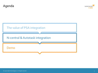 © 2015 N-able Technologies, Inc. All rights reserved. 3
Agenda
Demo
N-central & Autotask integration
The value of PSA integration
 