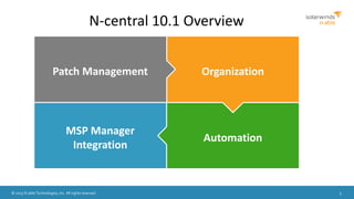 © 2015 N-able Technologies, Inc. All rights reserved. 5
N-central 10.1 Overview
Patch Management Organization
Automation
MSP Manager
Integration
 