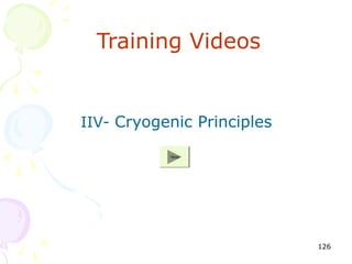 Training Videos


IIV- Cryogenic Principles

           15min




                            126
 