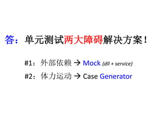 𣺵Ԫϰ 
#1ⲿ? Mock (dll + service) 
#2˶? Case Generator 
 