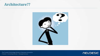 Architecture??




The Trusted Technology Partner in Business Innovation
Products | Consulting Services | Managed Services
 